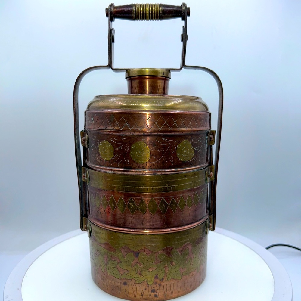 Vintage Brass and Copper Tiffin Carrier/ Dabba